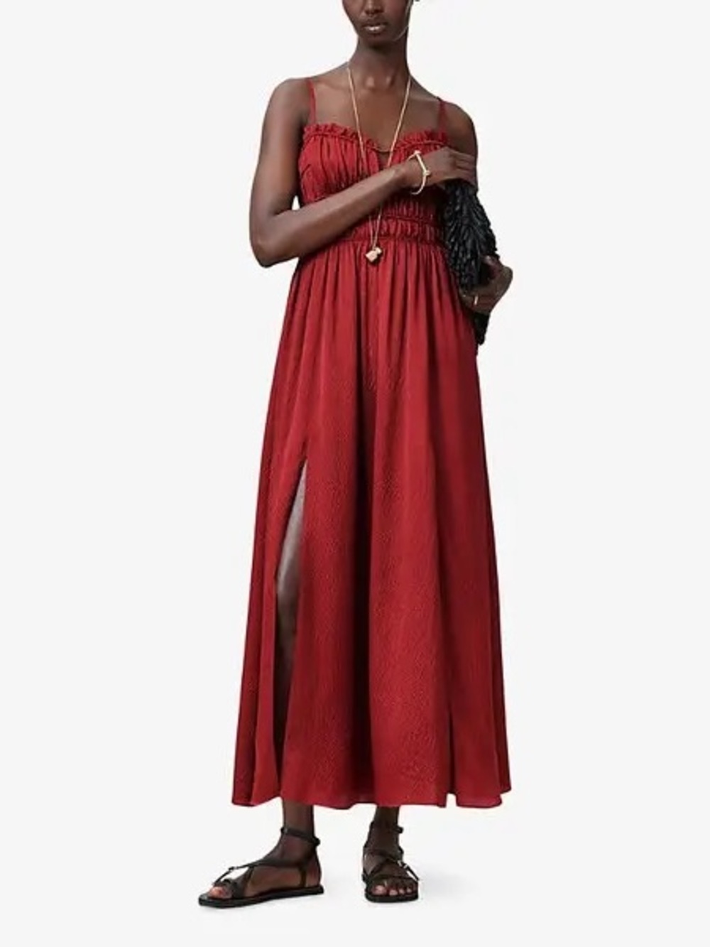 AllSaints brick 🧱 red silk Maxi Dress with Side Slit